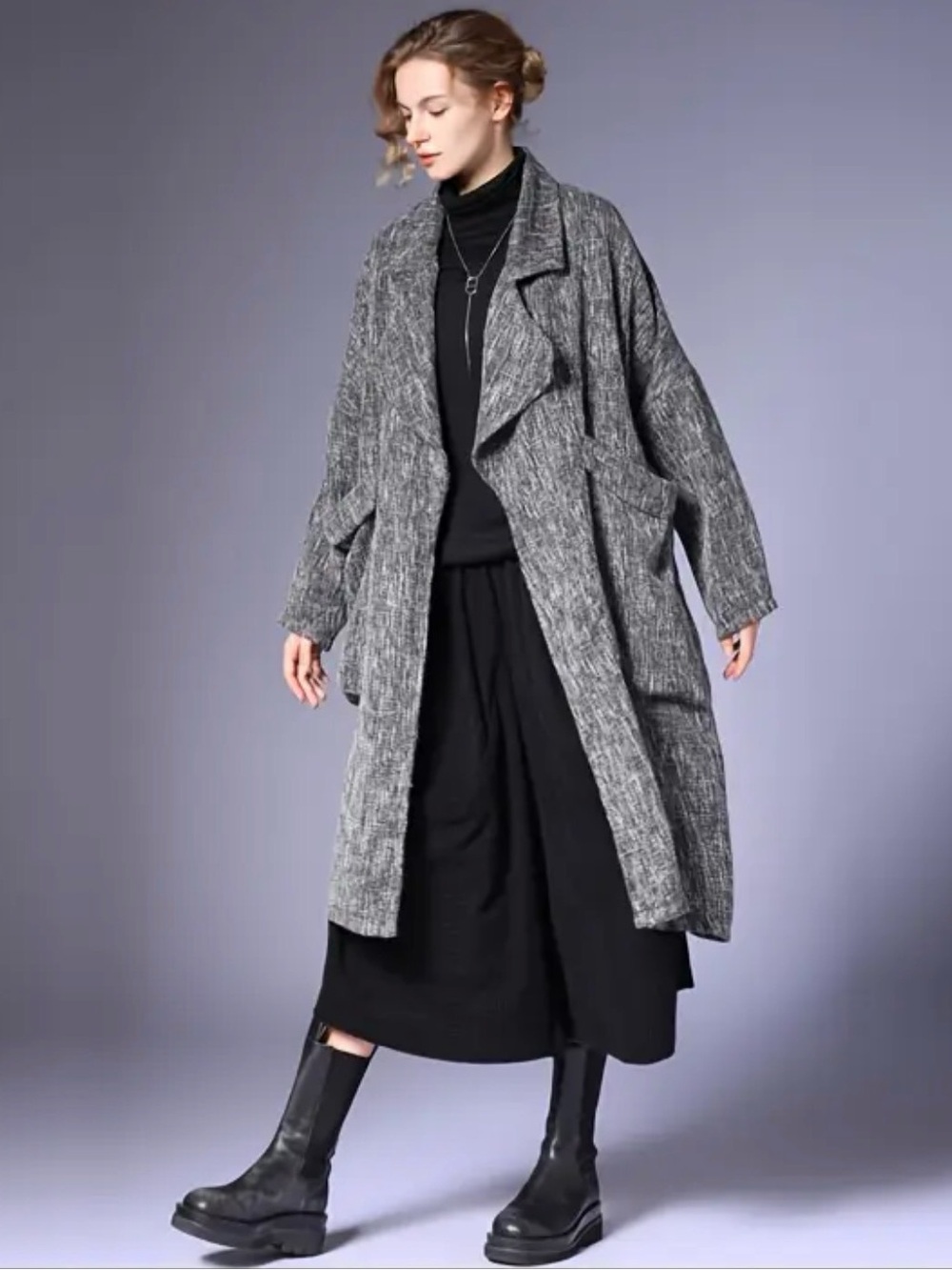 Kate Hewko Gray Long Textured Oversized Open Coat